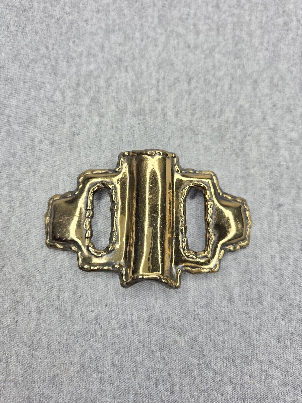 Womens Vintage Brutalist Brass Belt Buckle Freeform 2 Slot Sash Handmade 1980s